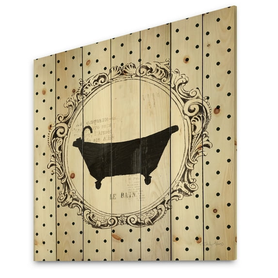 Designart 'Vintage French Bathroom III' Traditional Bathroom Print on Natural Pine Wood