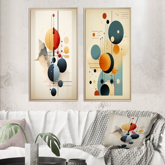 Designart "Vintage Geometric Mystery of Love Flow II" Modern Geometric Framed Wall Art Set Of 2 - Modern Blue Framed Wall Art Set Of 2