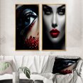 thumbnail image 1 of Designart "Vintage Glamour Blue Woman's Gaze" Fashion Woman Framed Wall Art Set Of 2 - Glam Red Gallery Wall Frame Set For Home Decor, 1 of 6
