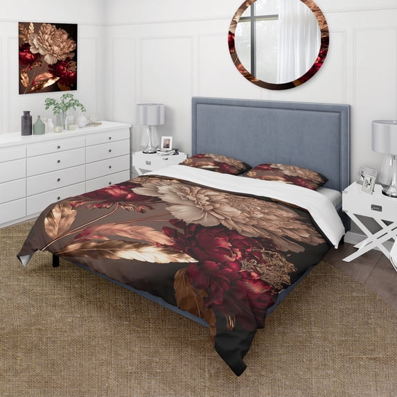 Designart "Vintage Glamour Gilded Rose IV" Floral Bedding Covert Set - Traditional Pink Bed Set With 2 Shams
