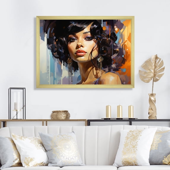 Designart "Vintage Glamour Woman in Purple from the 50s II" Inspirational Framed Wall Art Decor - Glam Purple Fashion Entryway Framed Wall Art