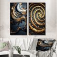 thumbnail image 1 of Designart "Vintage Gold Spiral Liquid Black II" Abstract Spirals Framed Wall Art Set Of 2 - Transitional Gold Gallery Wall Frame Set For Home Decor, 1 of 6