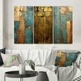 thumbnail image 1 of Designart "Vintage Gold on Turquoise Kintsugi Glam V" Modern Geometric Wall Art Set Of 3 - Abstract Geometric Gold Canvas Set For Living Room Decor, 1 of 6