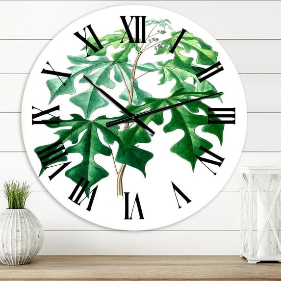 Designart 'Vintage Green Leaves Plants Ii' Traditional Wall Clock