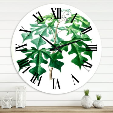 Designart 'Vintage Green Leaves Plants Ii' Traditional Wall Clock