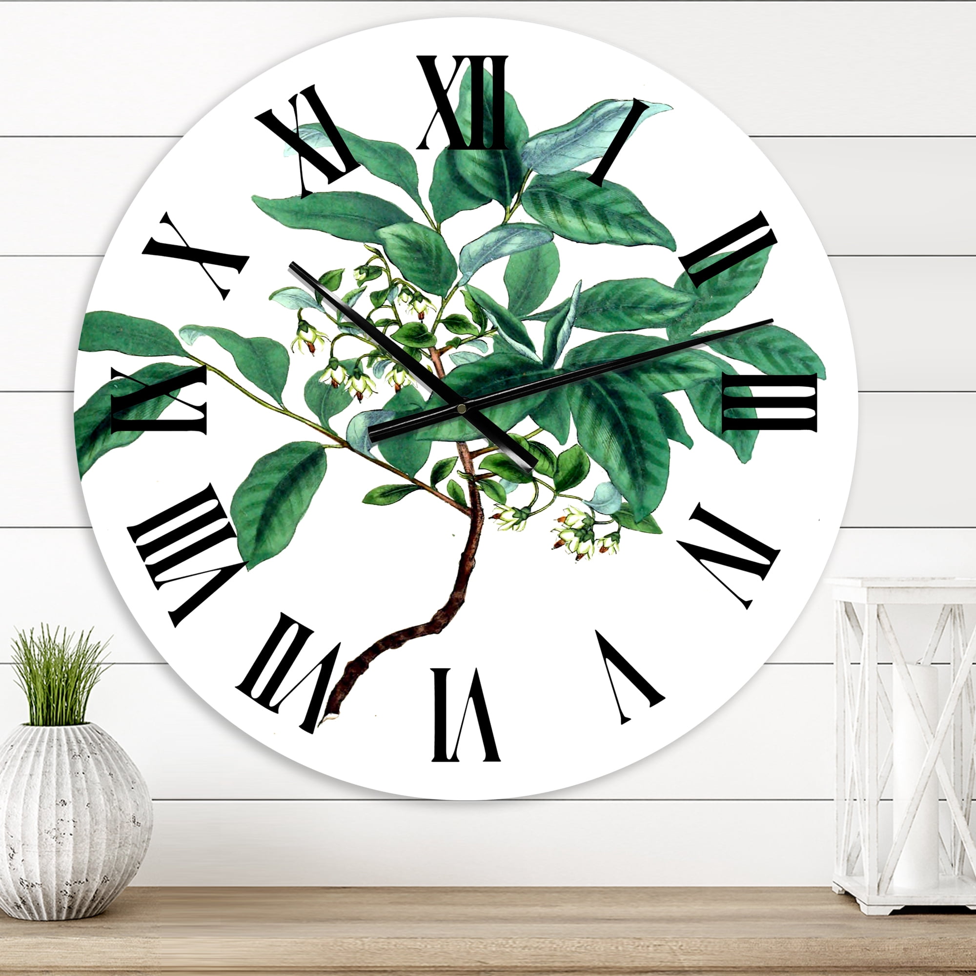 Designart 'Vintage Green Leaves Plants Iv' Traditional Wall Clock