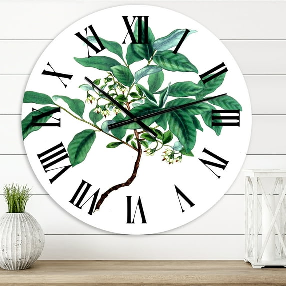 Designart 'Vintage Green Leaves Plants Iv' Traditional Wall Clock