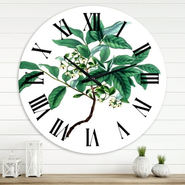 Designart 'Vintage Green Leaves Plants Iv' Traditional Wall Clock
