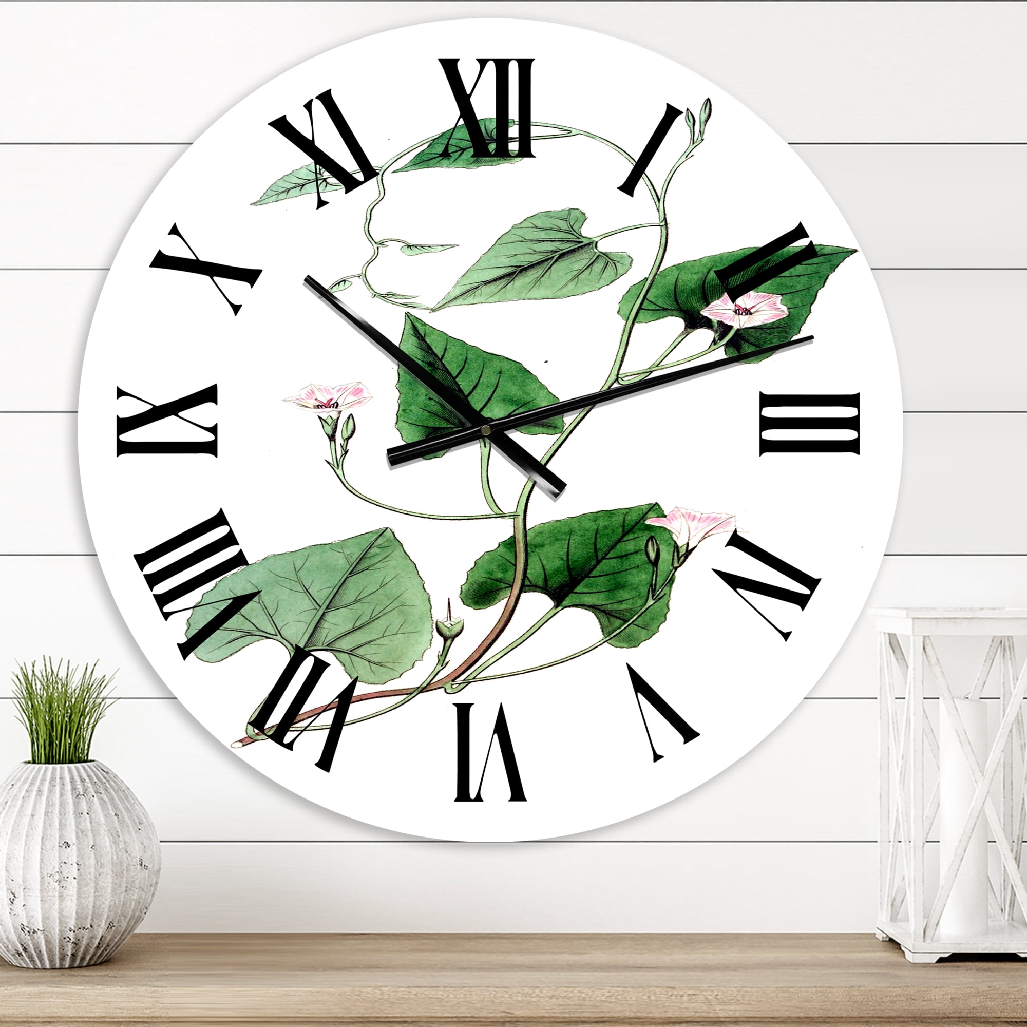 Designart 'Vintage Green Leaves Plants Ix' Traditional Wall Clock