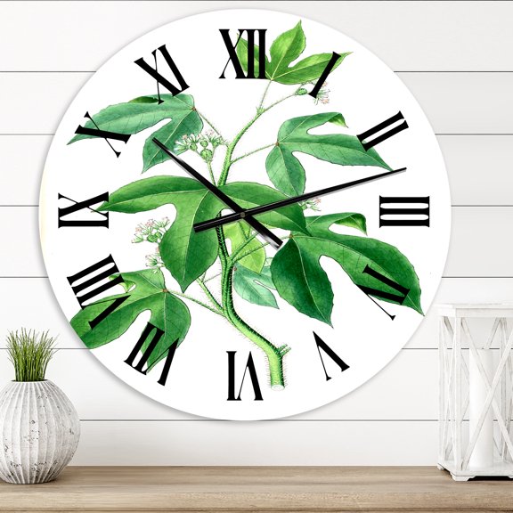 Designart 'Vintage Green Leaves Plants V' Traditional Wall Clock