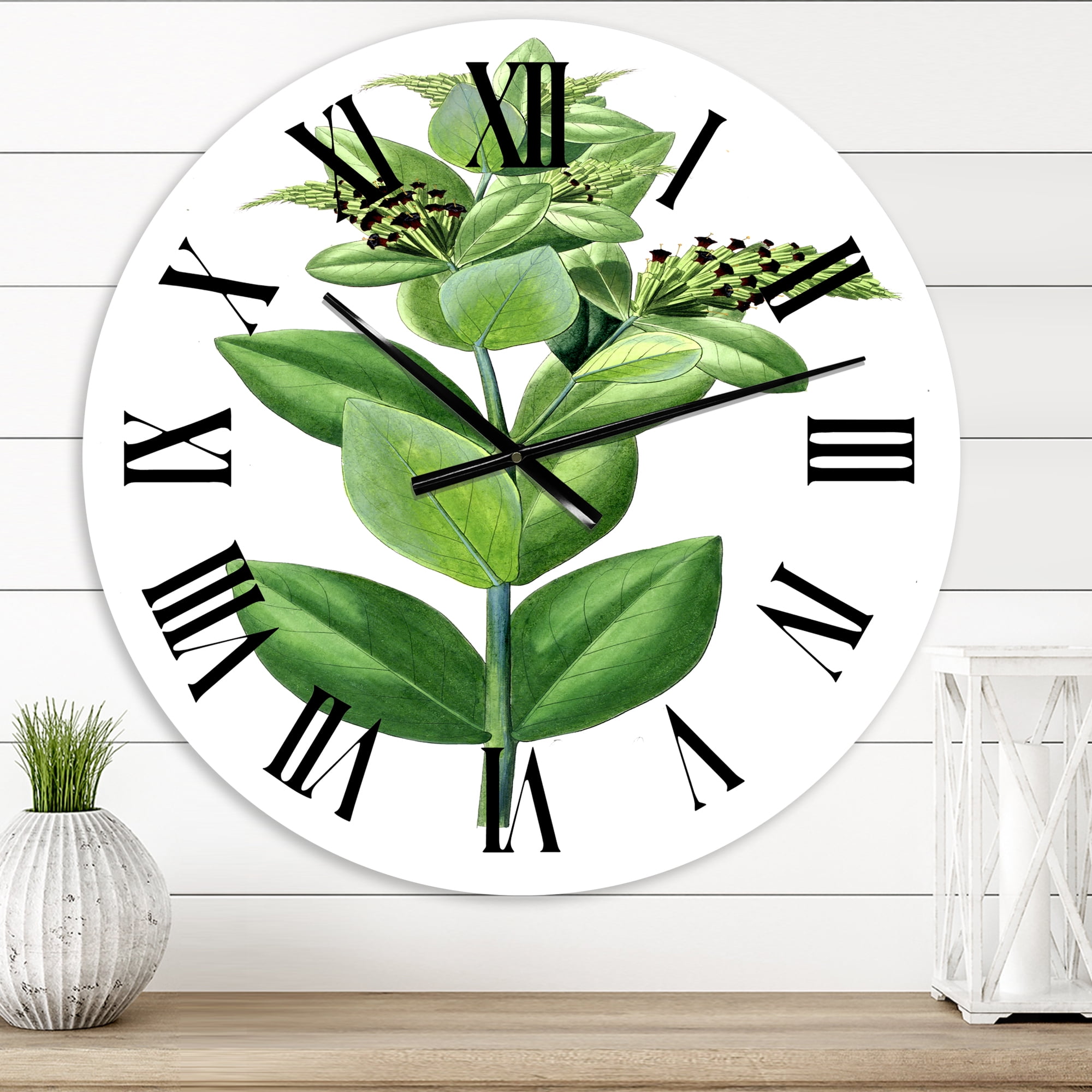 Designart 'Vintage Green Leaves Plants Vi' Traditional Wall Clock