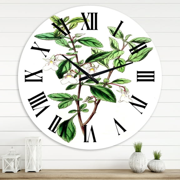 Designart 'Vintage Green Leaves Plants Vii' Traditional Wall Clock