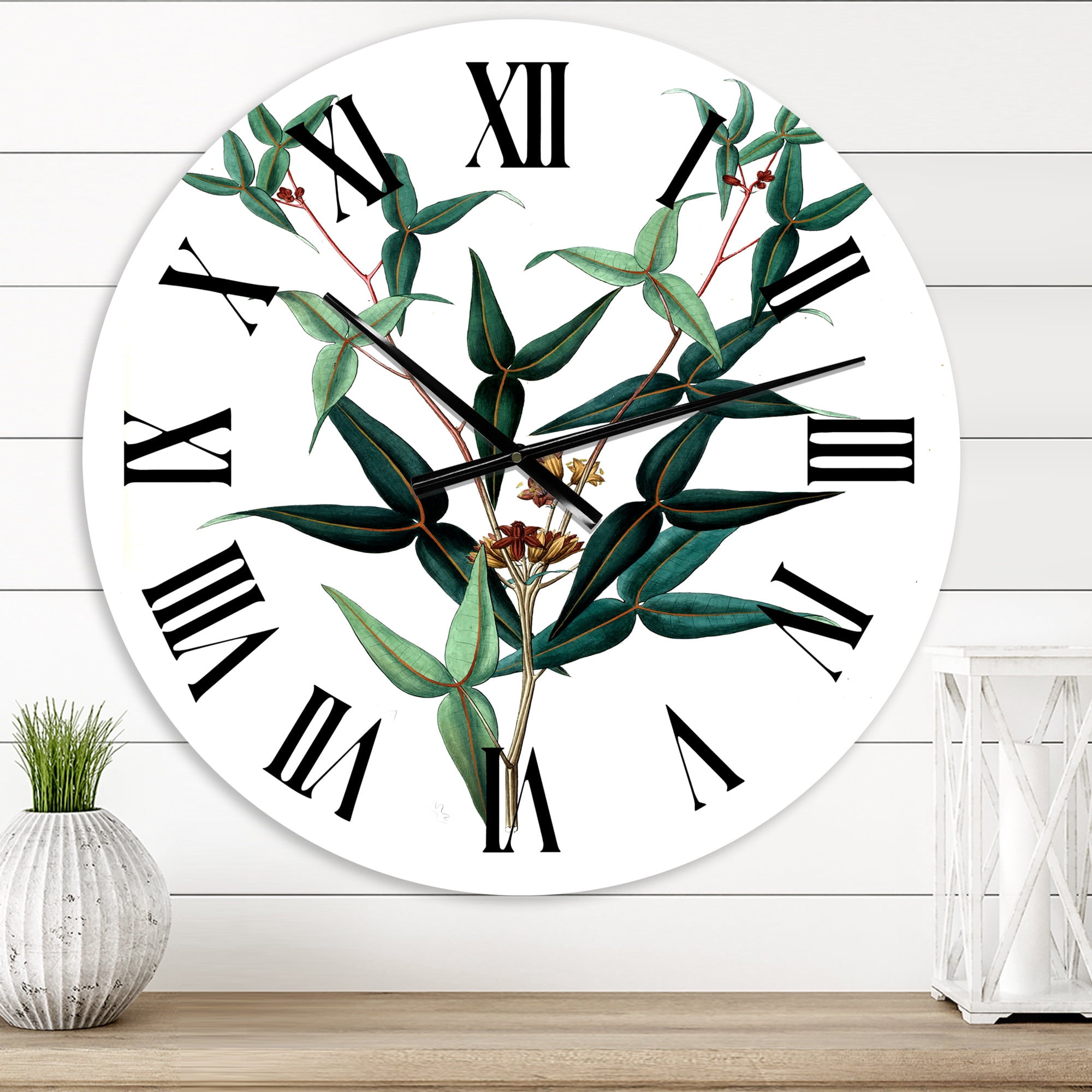 Designart 'Vintage Green Leaves Plants Viii' Traditional Wall Clock