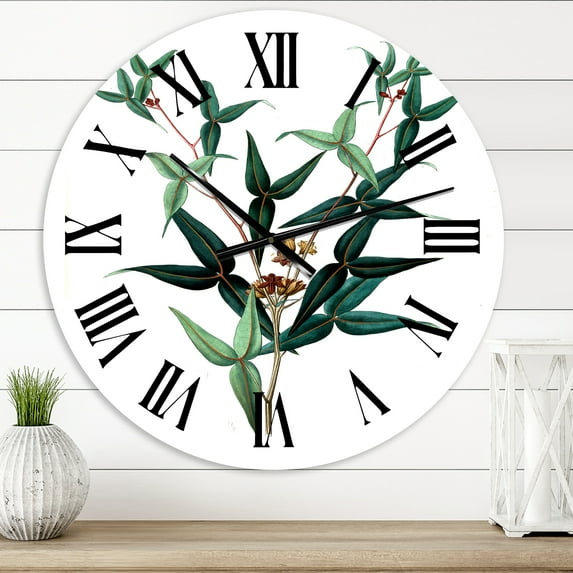 Designart 'Vintage Green Leaves Plants Viii' Traditional Wall Clock