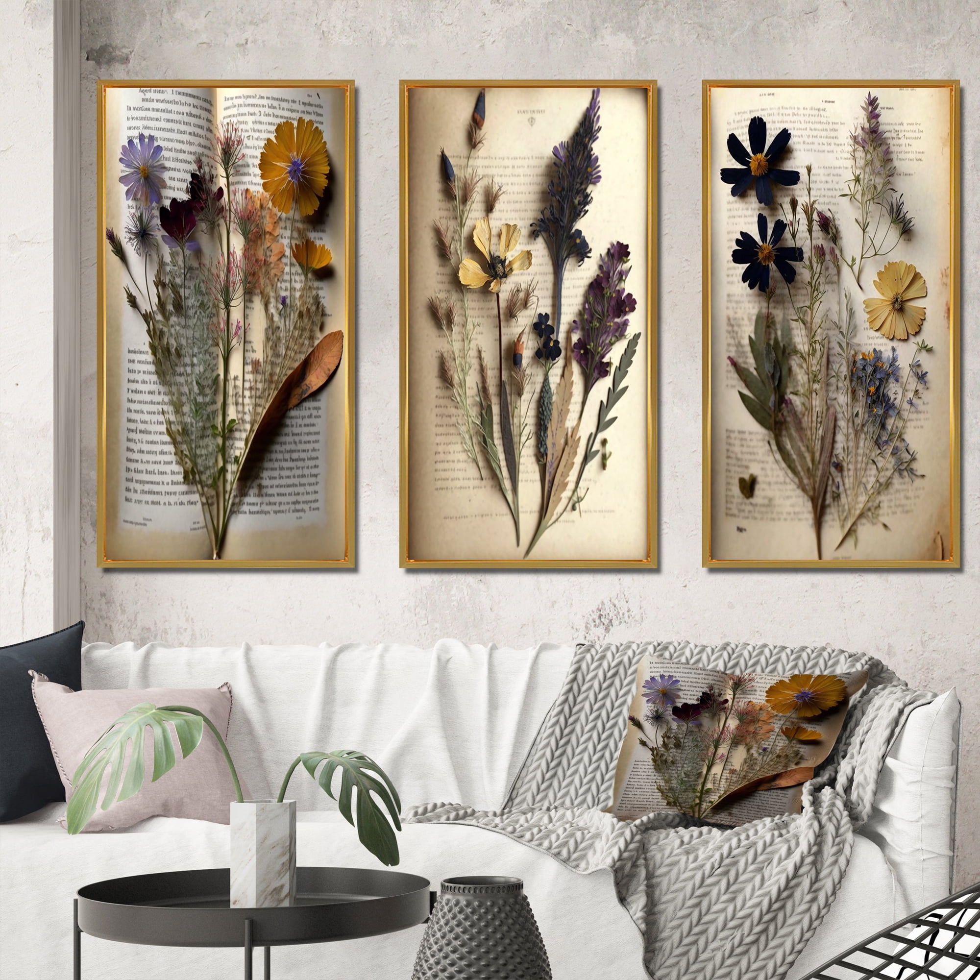 Designart "Vintage Illustration Dried Wildflowers IV" Abstract ...