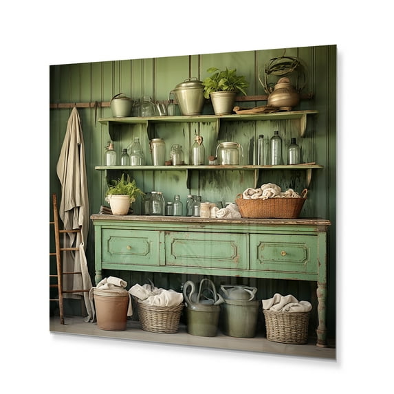 Designart "Vintage Laundry Room in Green II" Bath & Laundry Metal Wall Art