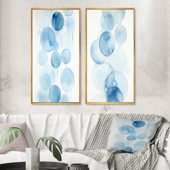Designart "Vintage Light Blue Tranquility III" Modern Geometric Framed Wall Art Set Of 2 - Modern Blue Frame Gallery Set For Office Decor
