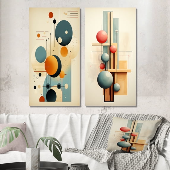 Designart "Vintage Love Mystery Flowing Illustration I" Modern Geometric Wall Art Set Of 2 - Modern Blue Wall Decor Set Of 2