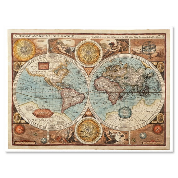 Designart ' Vintage Map of The World VIII ' Vintage Canvas Wall Art Print