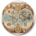 thumbnail image 1 of Designart 'Vintage Map of The World VIII' Vintage Circle Metal Wall Art 11x11 - Disc of 11, 1 of 1