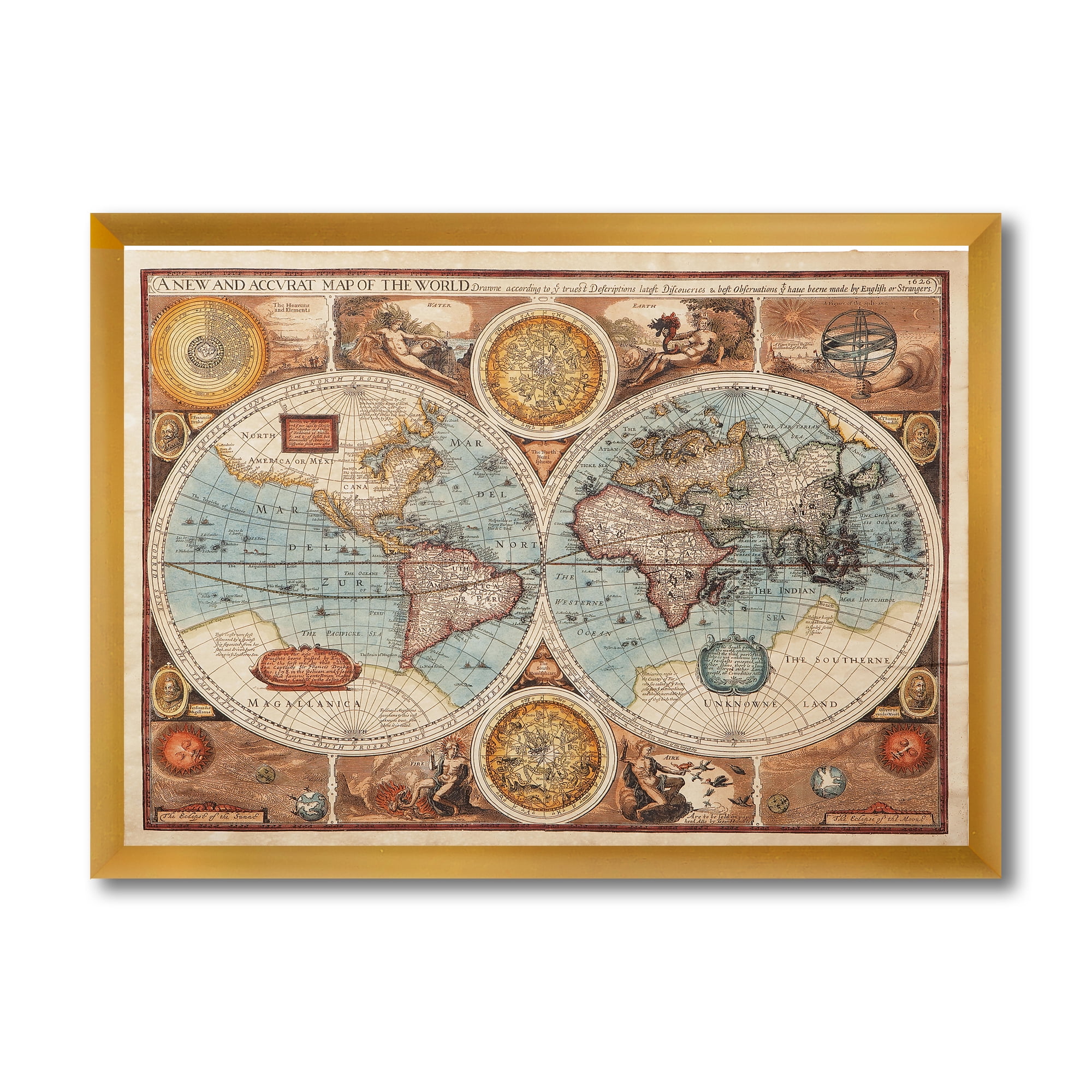 Designart 'Vintage Map of The World VIII' Vintage Framed Art Print