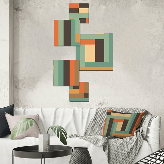 Designart "Vintage Mid-century Graphics V" Modern Midcentury Metal Wall Art Set