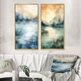 thumbnail image 1 of Designart "Vintage Minimal Watercolor Sunset over Lake V" Lake Framed Wall Art Set Of 2 - Lake House Blue Frame Gallery Set For Office Decor, 1 of 6