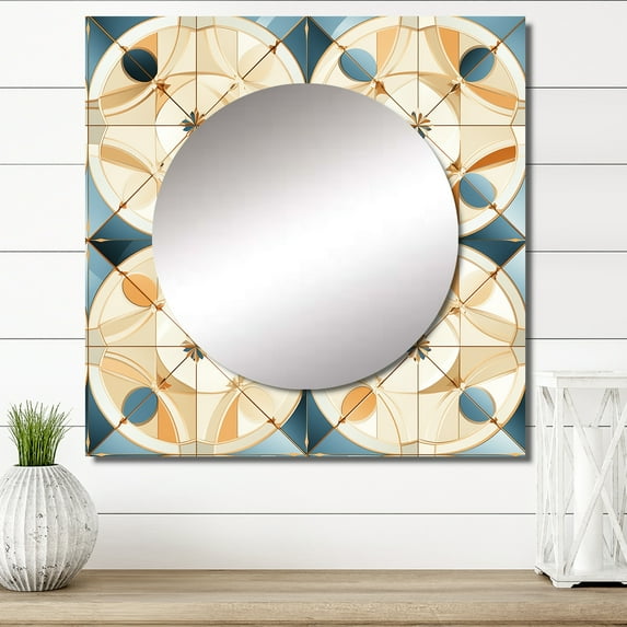 Designart "Vintage Moroccan Tile Aesthetics III" 0 Teal Large Square Mirror - Square Bedroom Mirror Printed Wall Decor - Modern Square Printed Wall Mirror Art