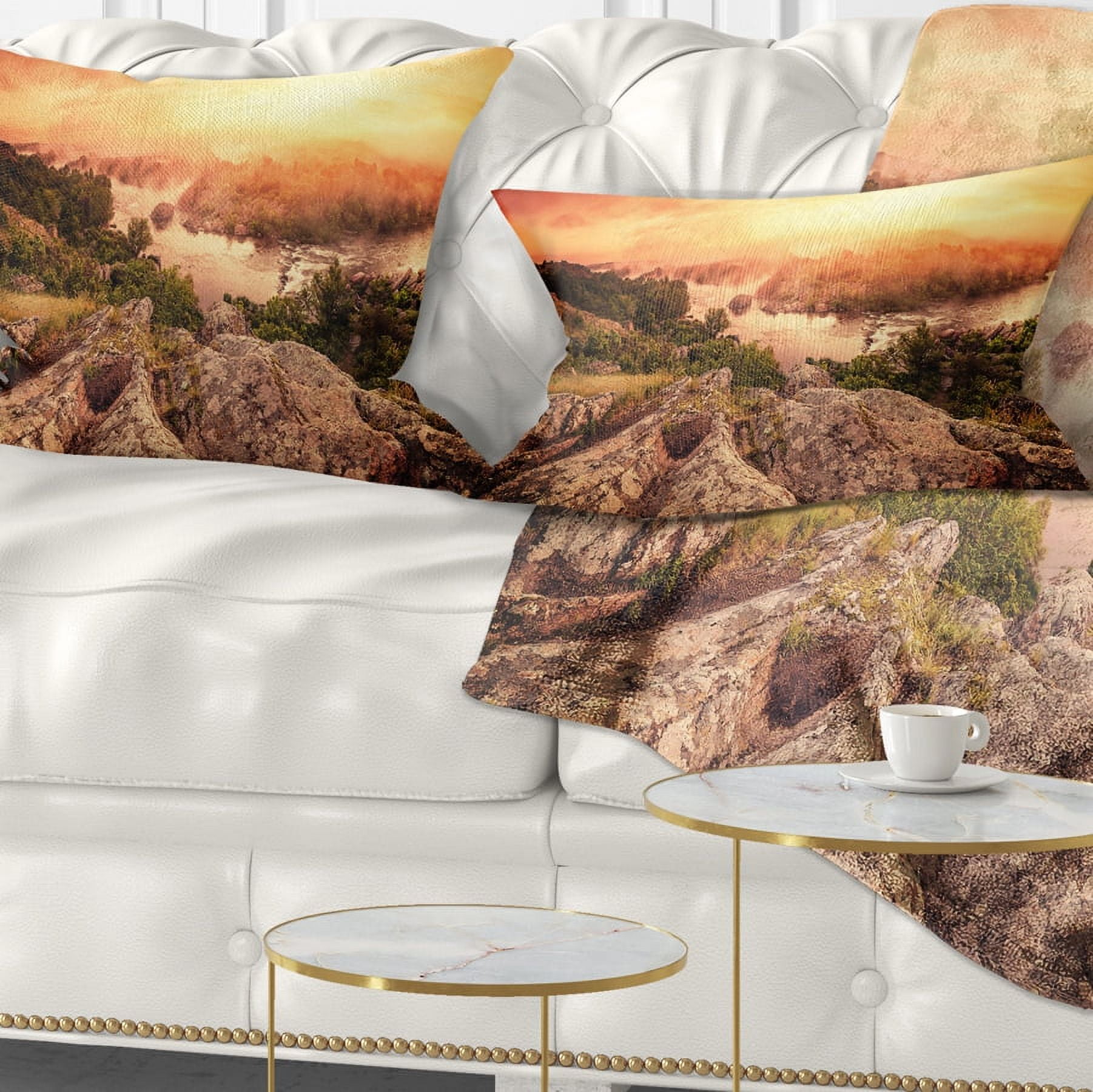 Designart Vintage Mountain Sunrise - Landscape Photography Throw Pillow - 12x20