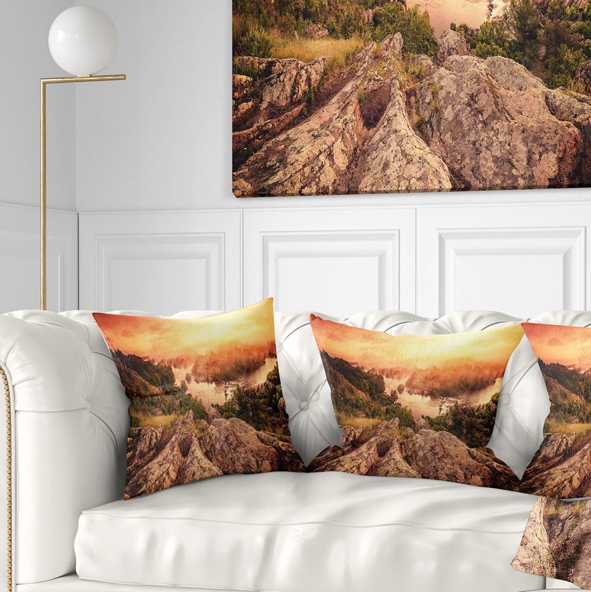Designart Vintage Mountain Sunrise - Landscape Photography Throw Pillow - 18x18