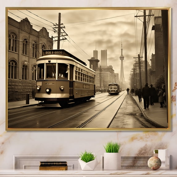 Designart "Vintage Nostalgia in the Heart of Toronto City III" Cityscapes Floater Framed Canvas Art Print