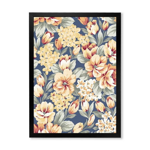 Designart 'Vintage Orange and Yellow Flowers' Traditional Framed Art Print