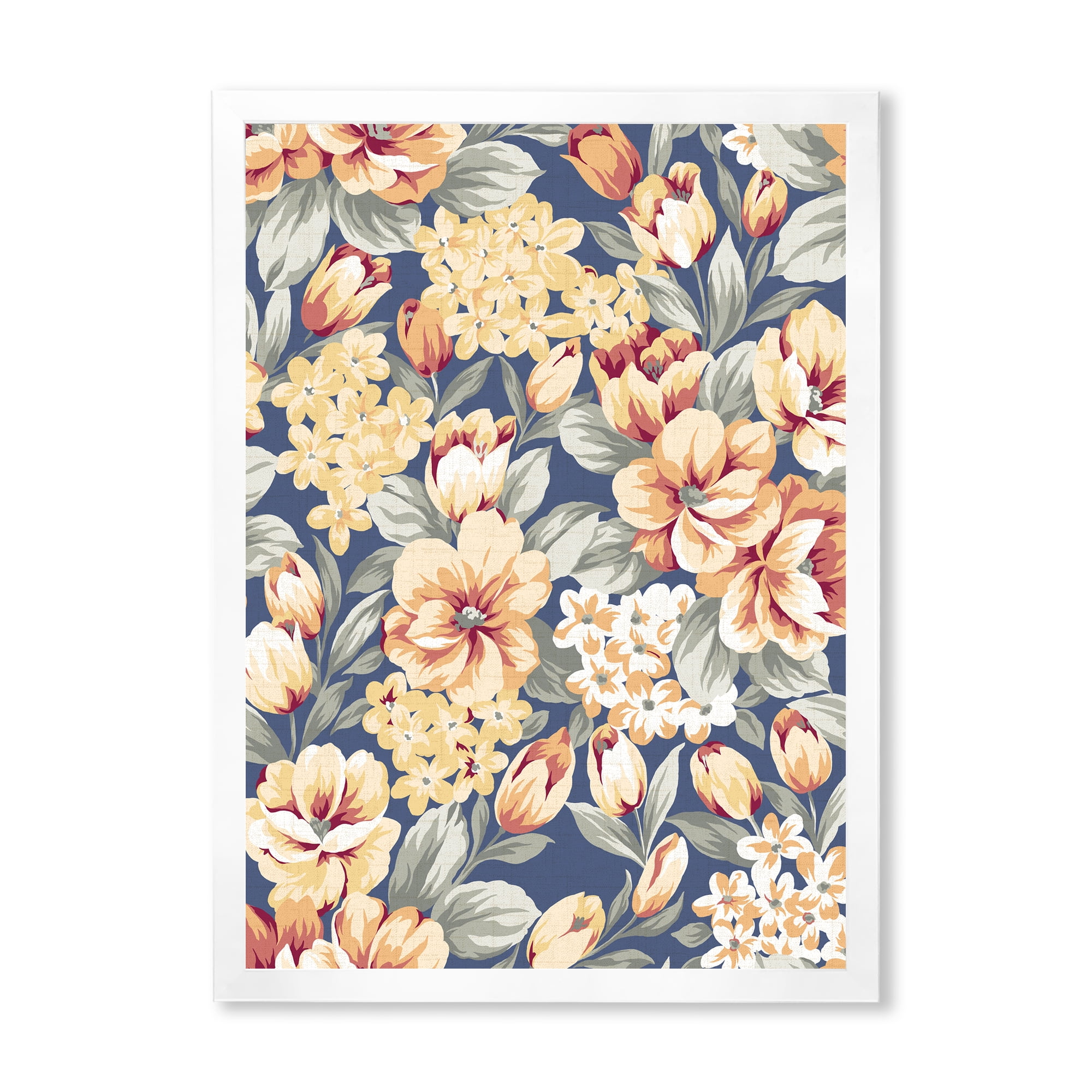 Designart 'Vintage Orange and Yellow Flowers' Traditional Framed Art Print