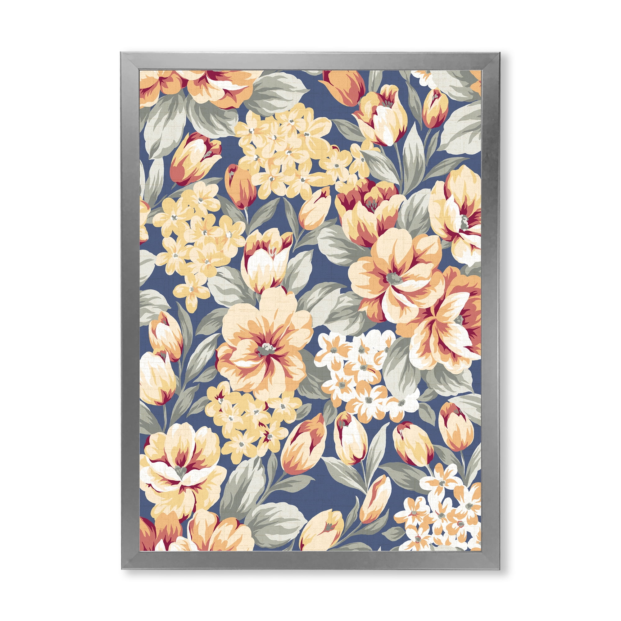 Designart 'Vintage Orange and Yellow Flowers' Traditional Framed Art Print