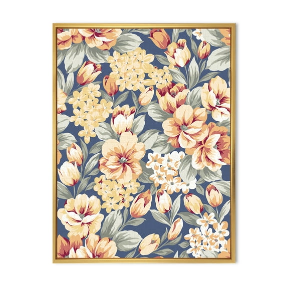 Designart 'Vintage Orange and Yellow Flowers' Traditional Framed Canvas Wall Art Print