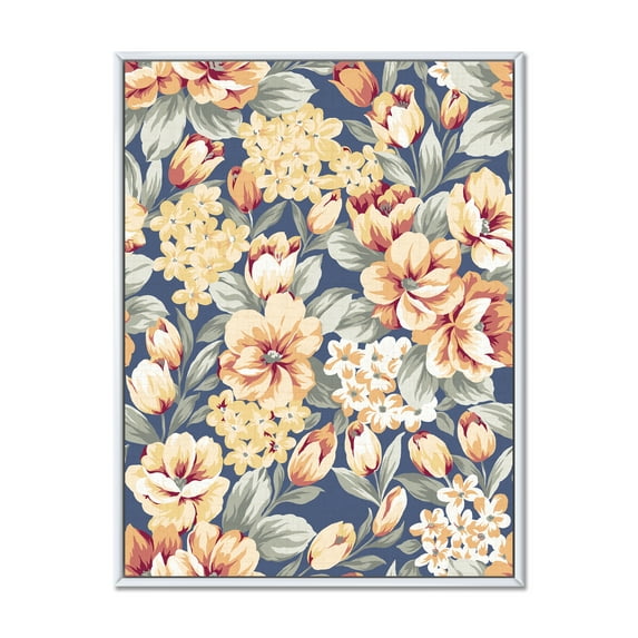 Designart 'Vintage Orange and Yellow Flowers' Traditional Framed Canvas Wall Art Print