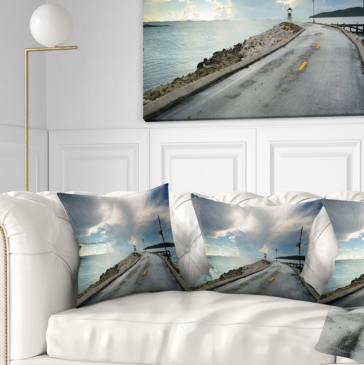Designart Vintage Pathway into the Ocean - Sea Bridge Throw Pillow - 16x16