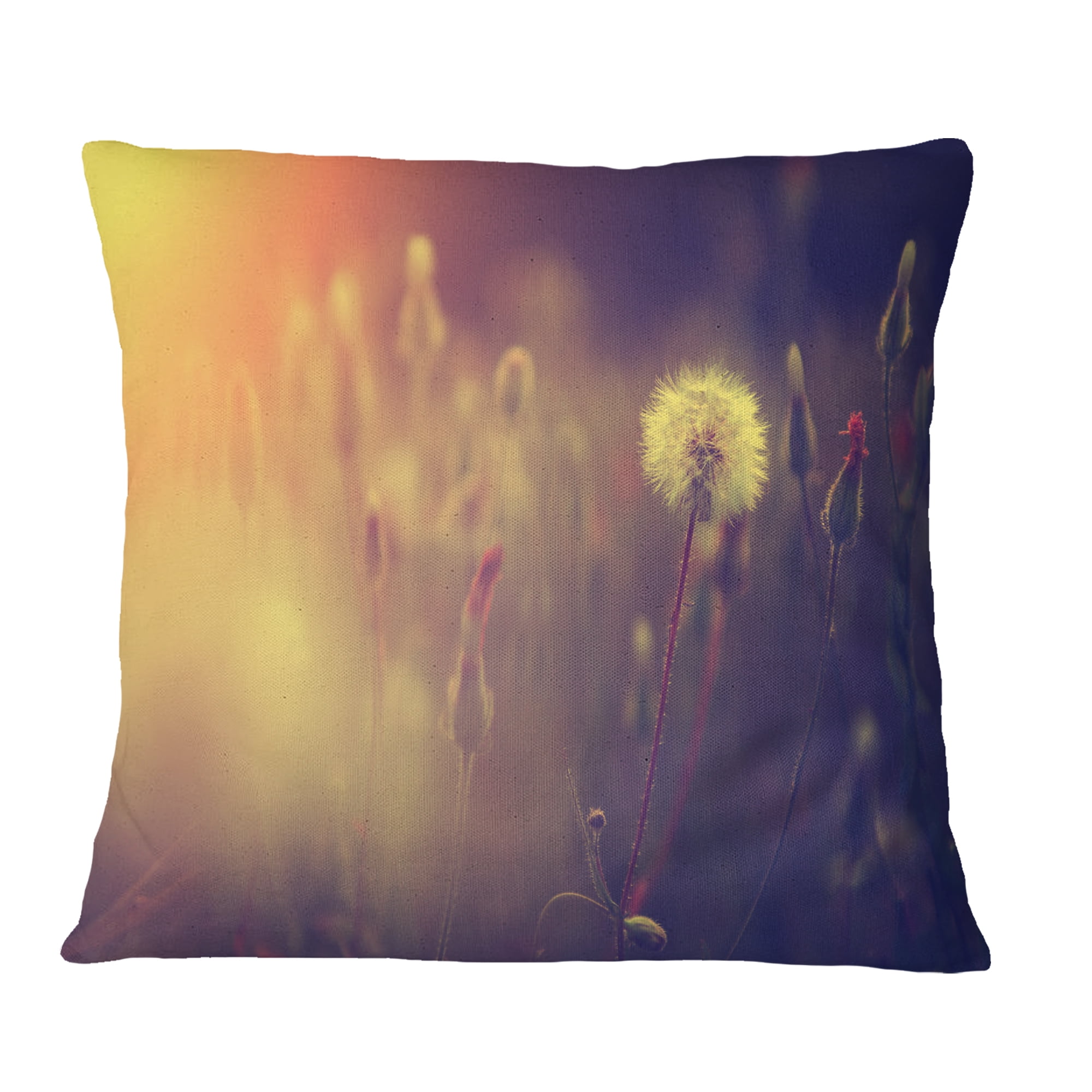 Designart Vintage Photo Of Dandelion Field - Floral Throw Pillow - 18x18