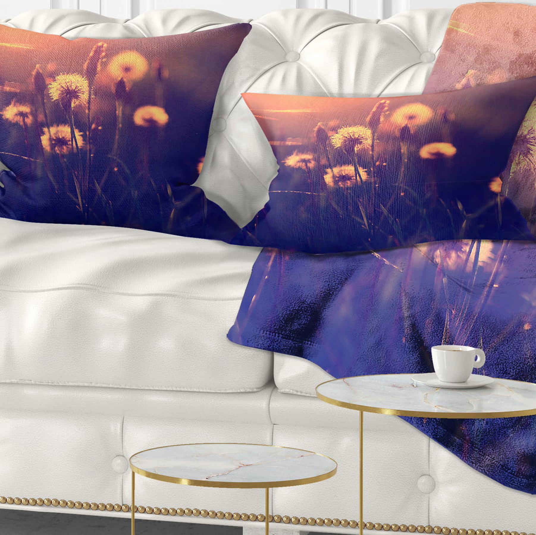 Designart Vintage Photo Of Dandelion Garden - Floral Throw Pillow - 12x20
