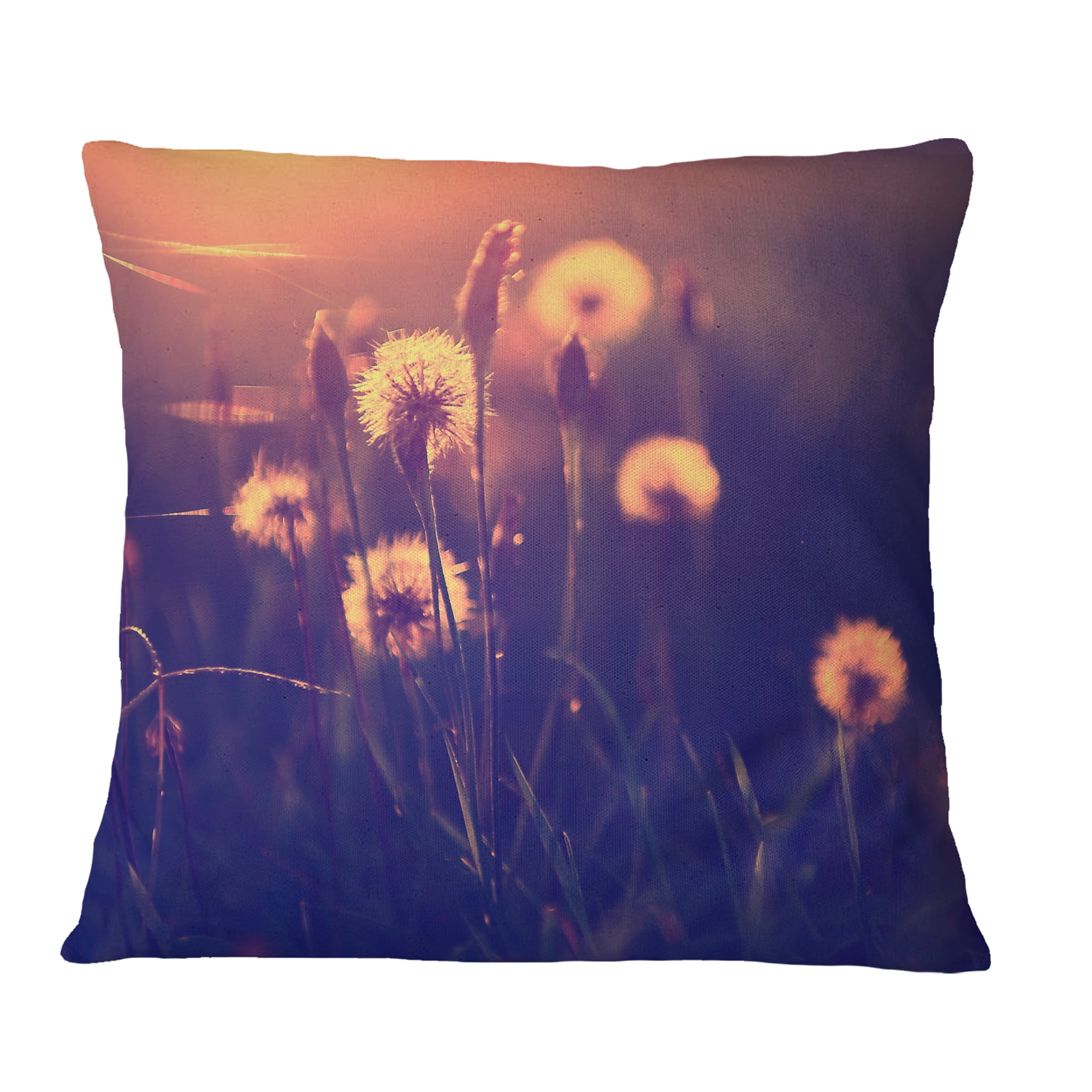 Designart Vintage Photo Of Dandelion Garden - Floral Throw Pillow - 18x18