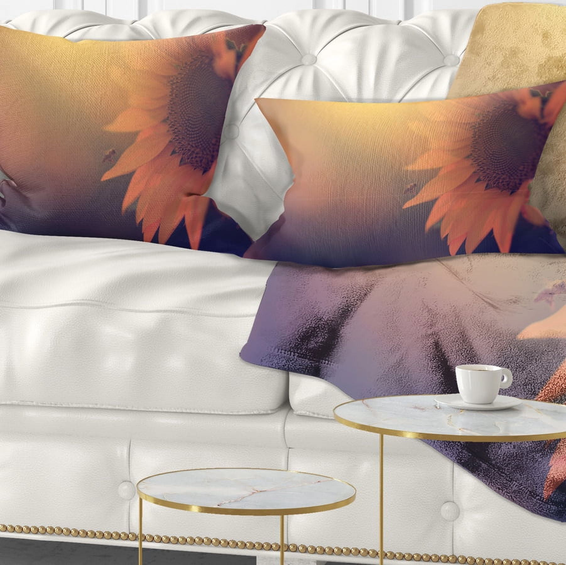 Designart Vintage Photo Of Sunflower Close up - Floral Throw Pillow - 12x20
