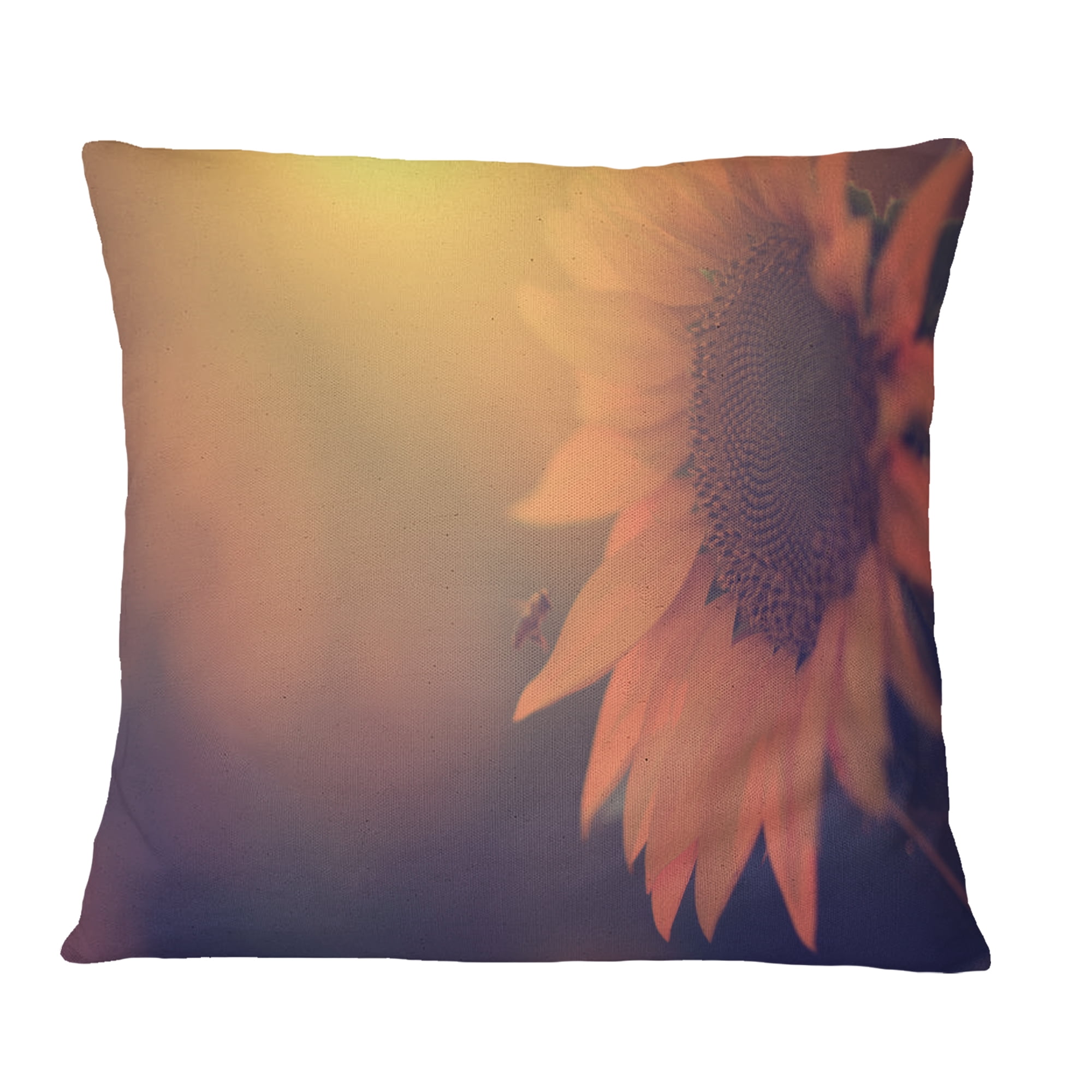 Designart Vintage Photo Of Sunflower Close up - Floral Throw Pillow - 16x16