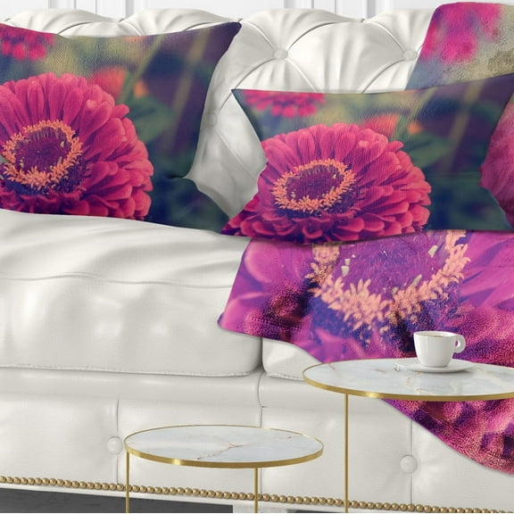 Designart Vintage Photo of Cute Red Flowers - Floral Throw Pillow - 12x20