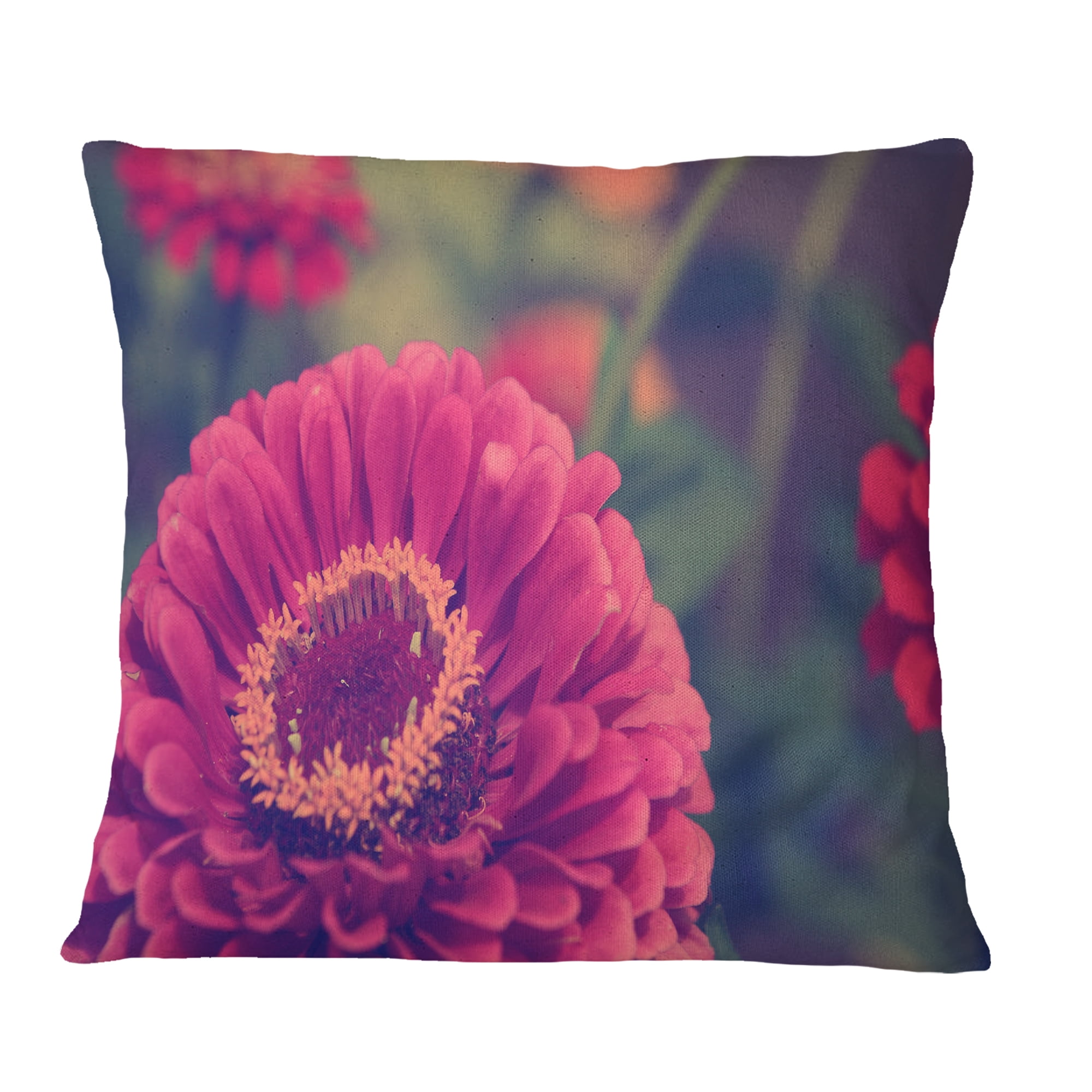 Designart Vintage Photo of Cute Red Flowers - Floral Throw Pillow - 16x16