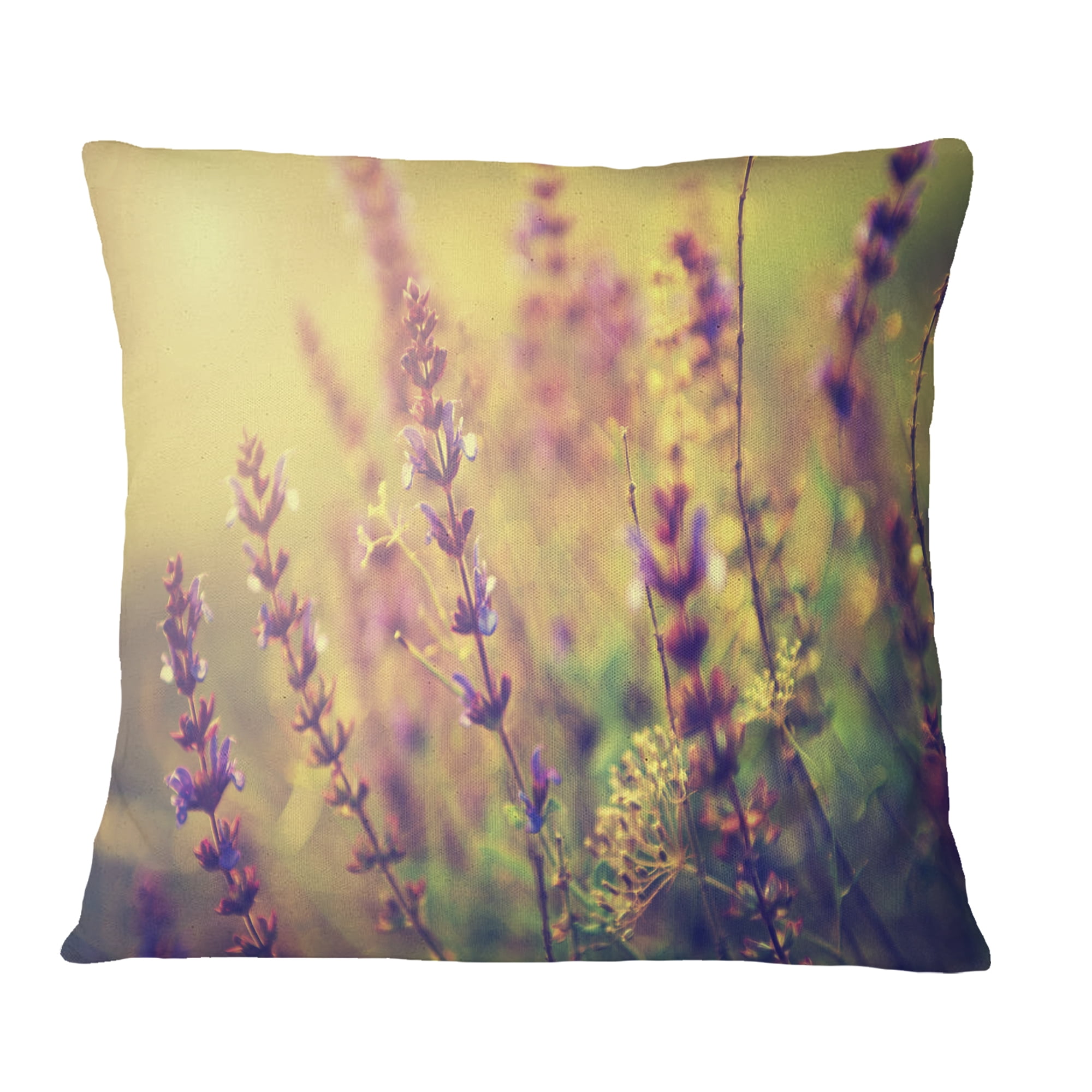 Designart Vintage Photo of Wild Purple Flower - Floral Throw Pillow - 16x16