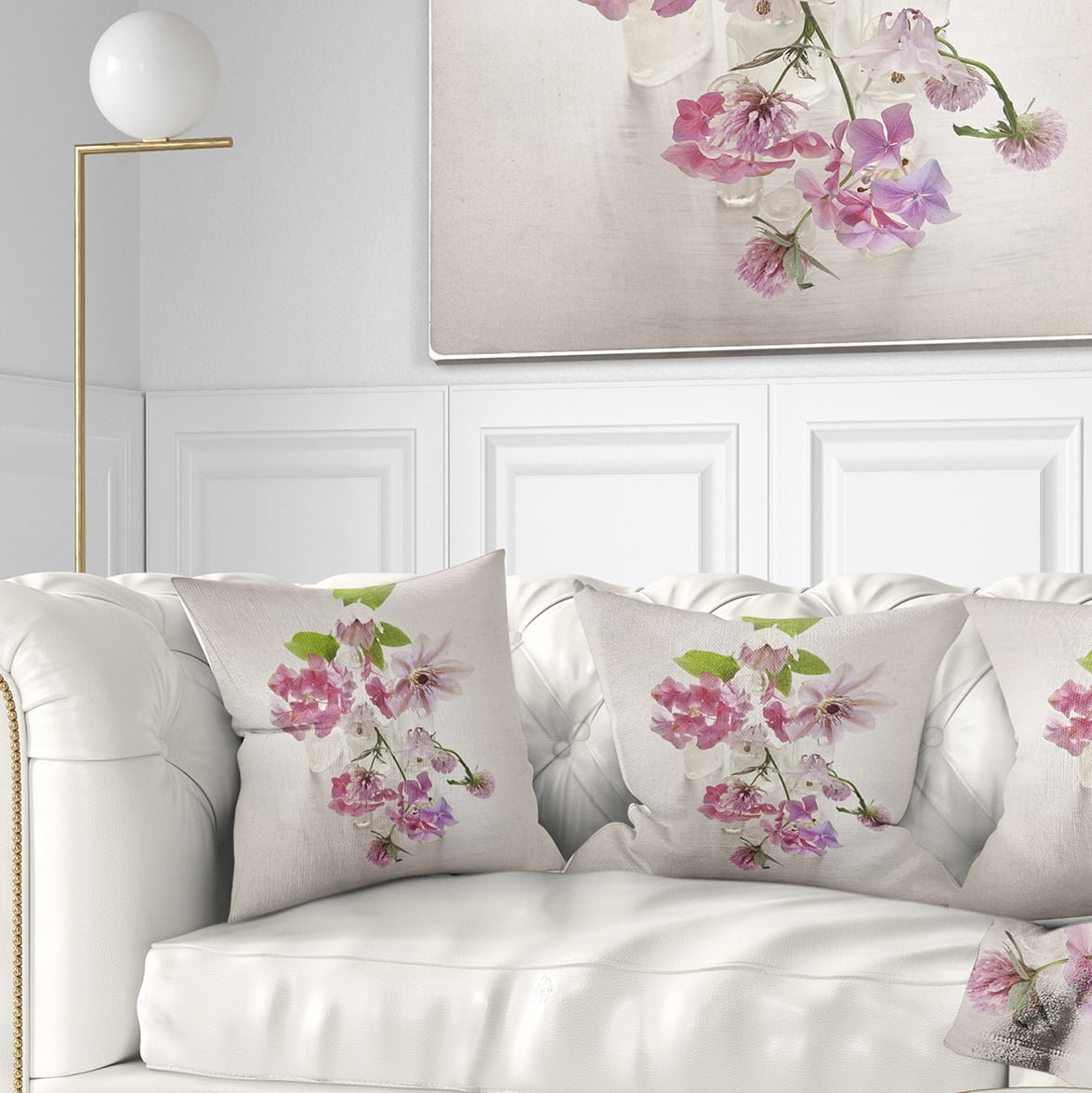 Designart Vintage Pink Flowers - Floral Painting Throw Pillow - 16x16