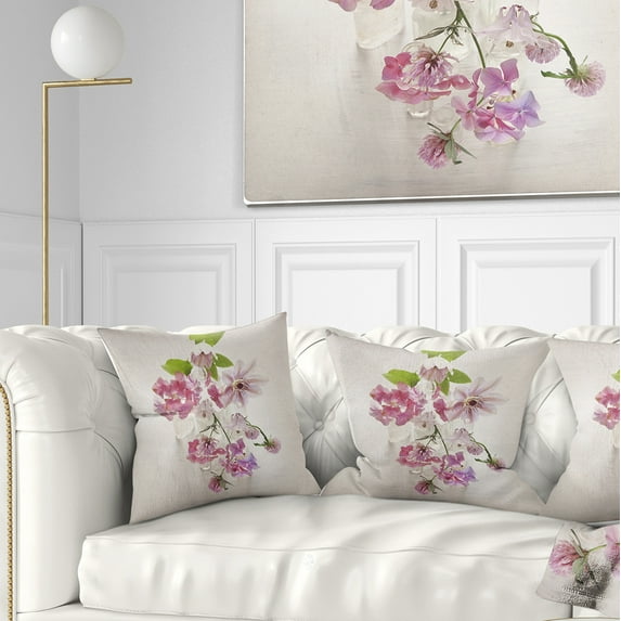 Designart Vintage Pink Flowers - Floral Painting Throw Pillow - 16x16