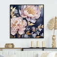 thumbnail image 1 of Designart "Vintage Pink Peonies On A Blue Background" Poppies Floater Framed Wall Decor, 1 of 5
