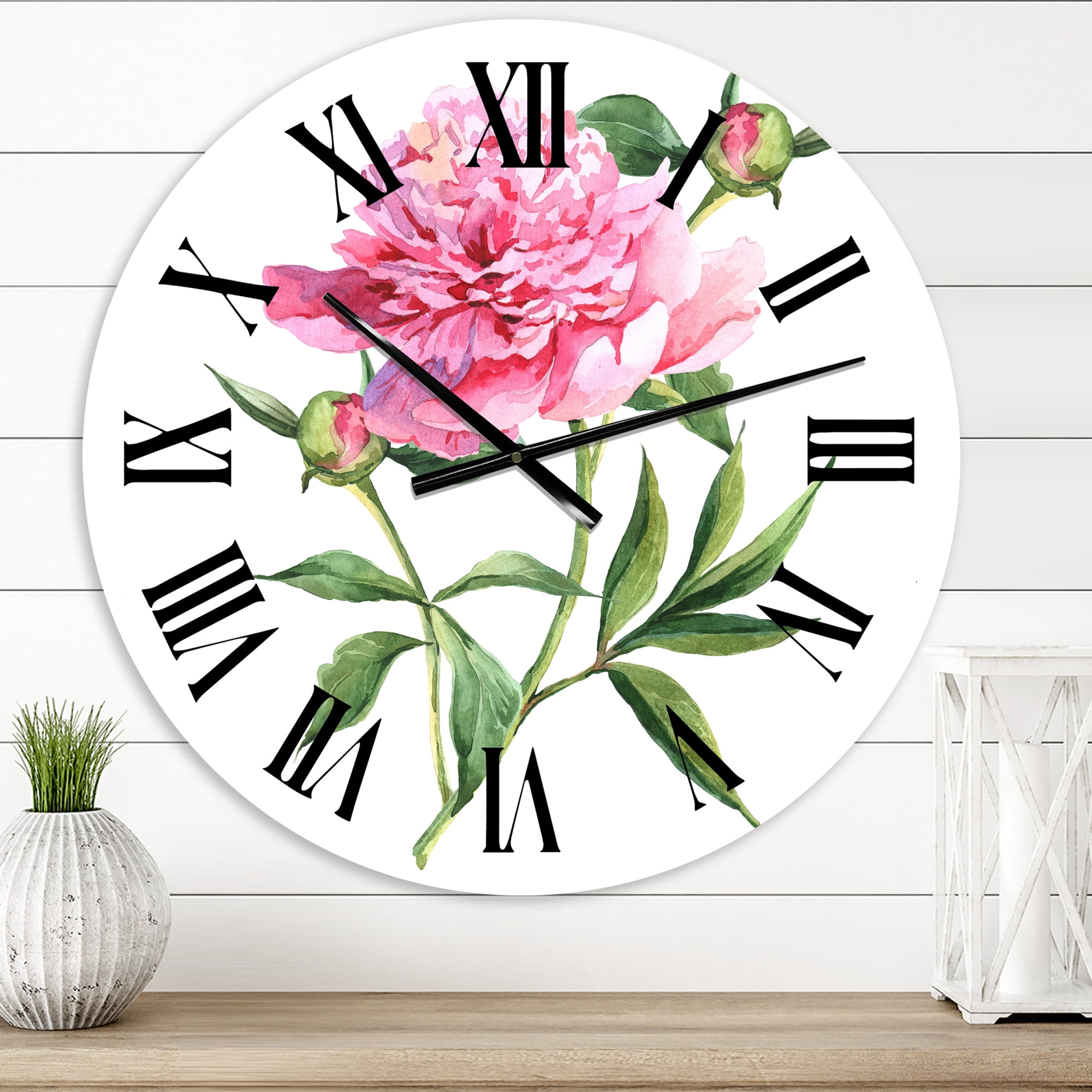Designart 'Vintage Pink Peonies' Traditional Wall Clock