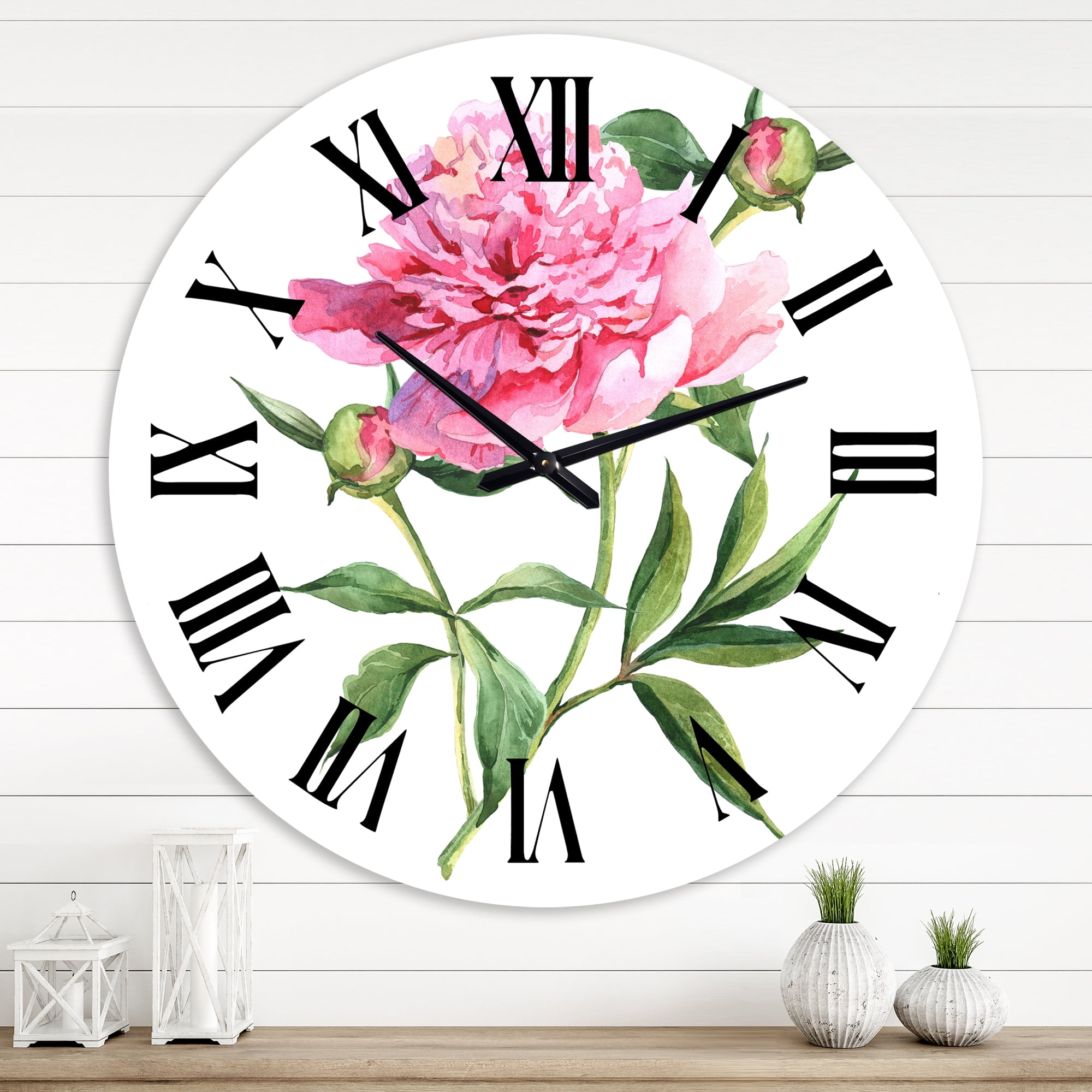 Designart 'Vintage Pink Peonies' Traditional Wall Clock